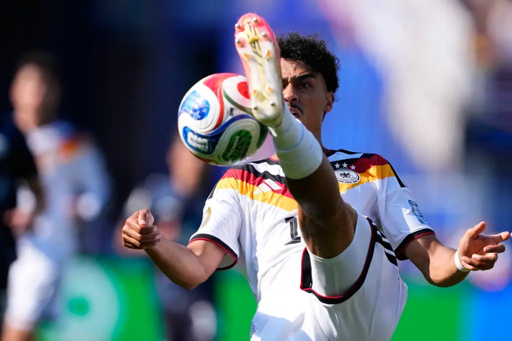 Germany’s Nathaniel Brown (18) is in action during the World...