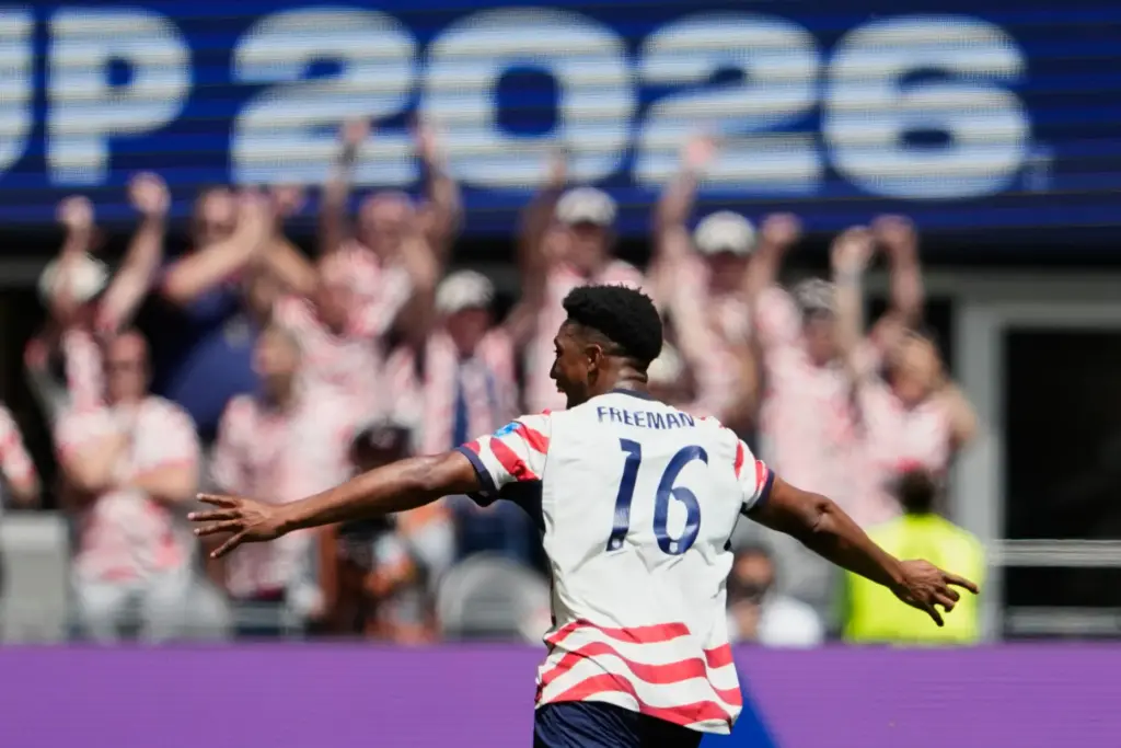 United States’ Alex Freeman celebrates after scoring his side’s second...