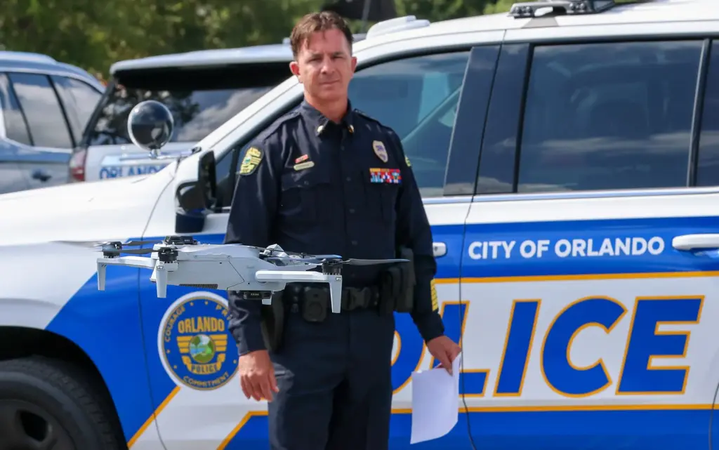 A drone takes flight during a demonstration by Lt. Brian...