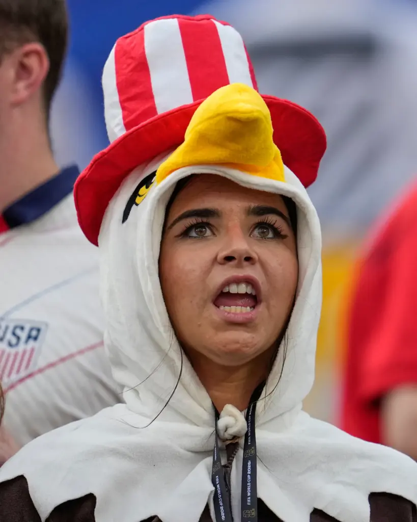 A United States fan reacts ahead of the World Cup...