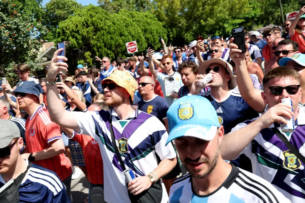 World Cup fans participate in the Scotland Tartan Army march...
