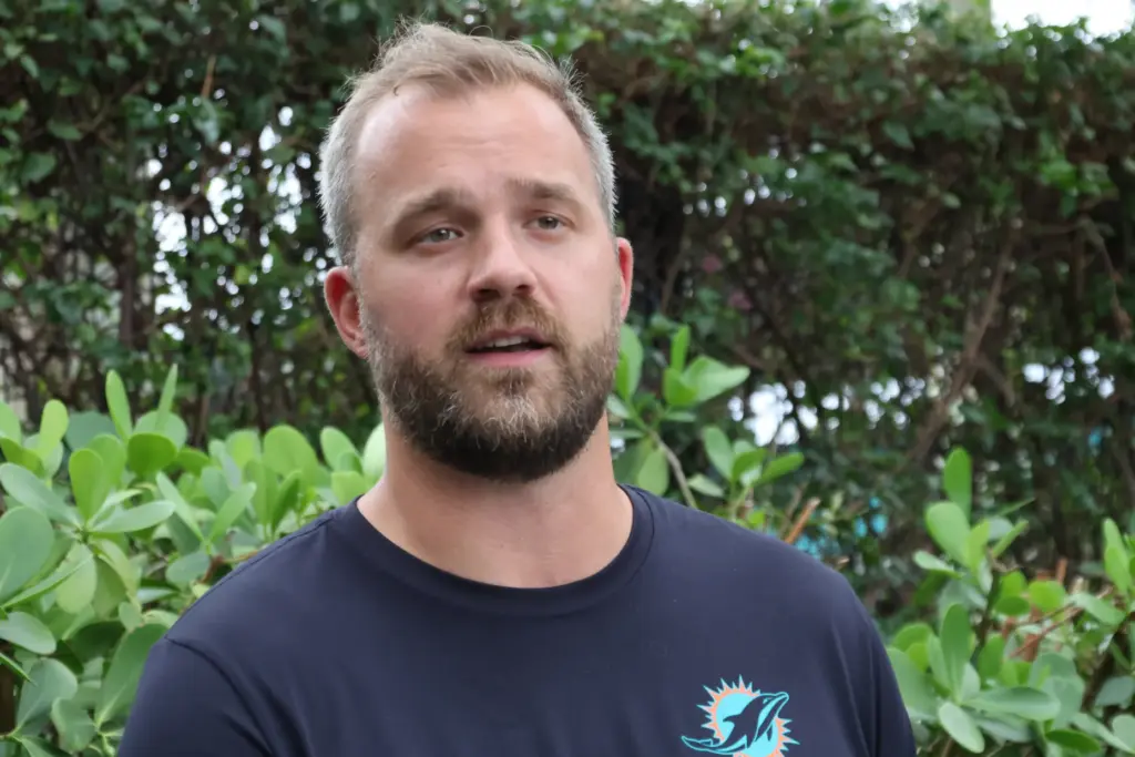Miami Dolphins defensive coordinator Sean Duggan speaks to the media...