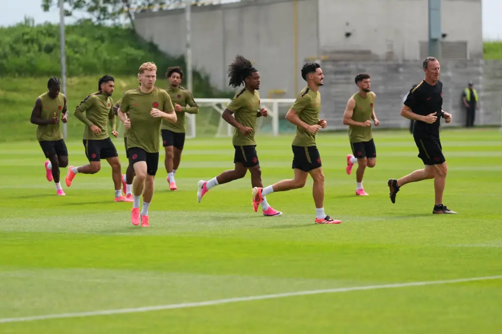 Canada players work out during a training session on the...
