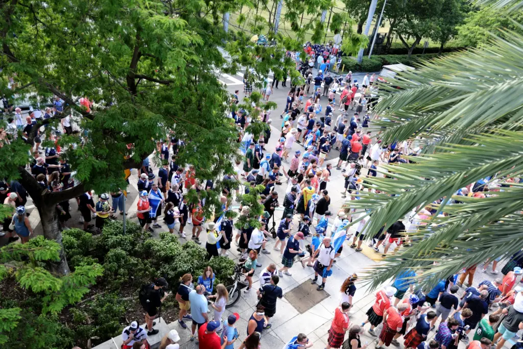 World Cup fans arrive at loanDepot park during the Scotland...