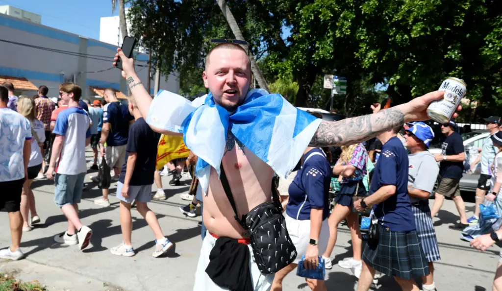 World Cup fans participate in the Scotland Tartan Army march...