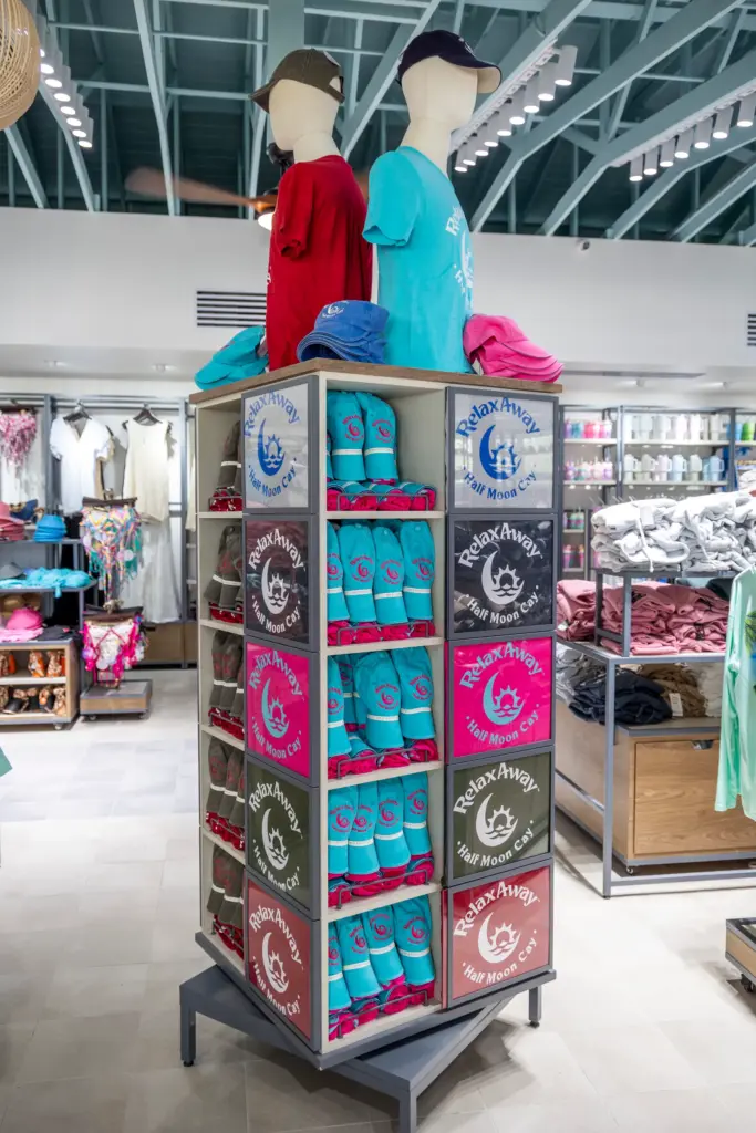 A gift shop has branded merchandise at RelaxAway, Half Moon...