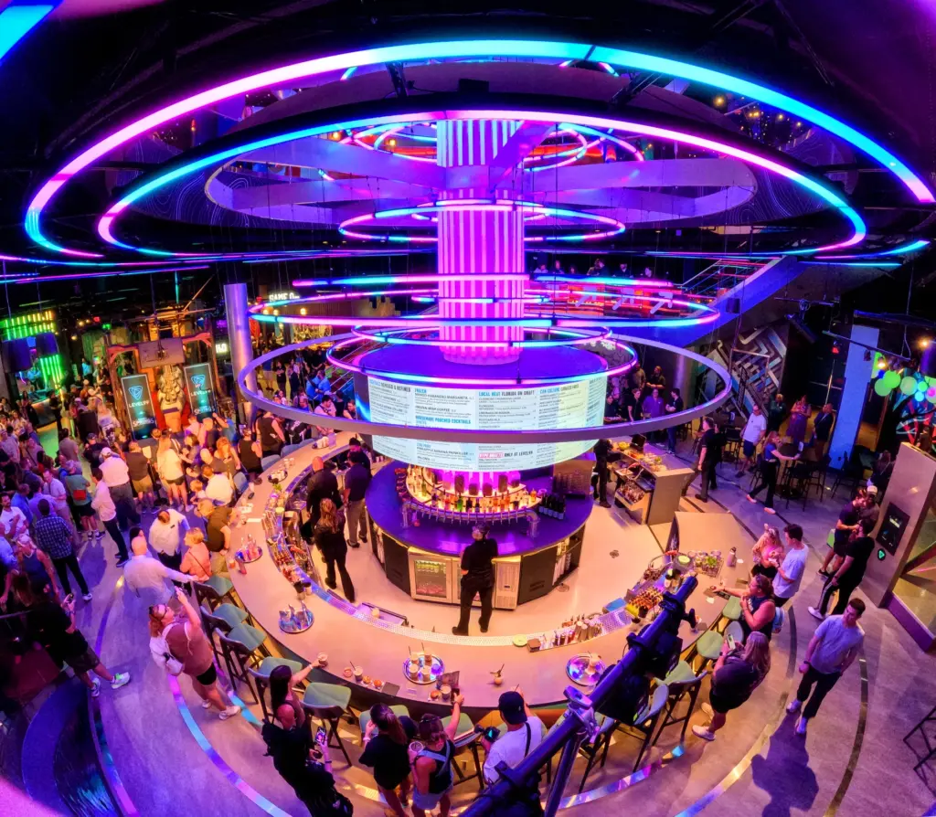 A view of the towering Level99 bar, the centerpiece of...