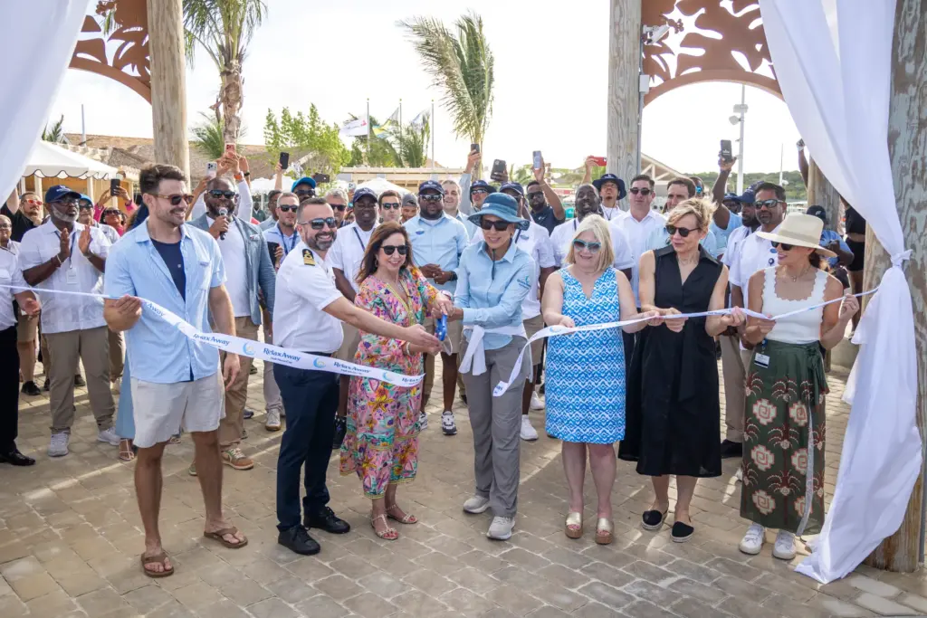 Carnival leadership and VIPs, from left, actor Jonathan Bennett, Carnival...