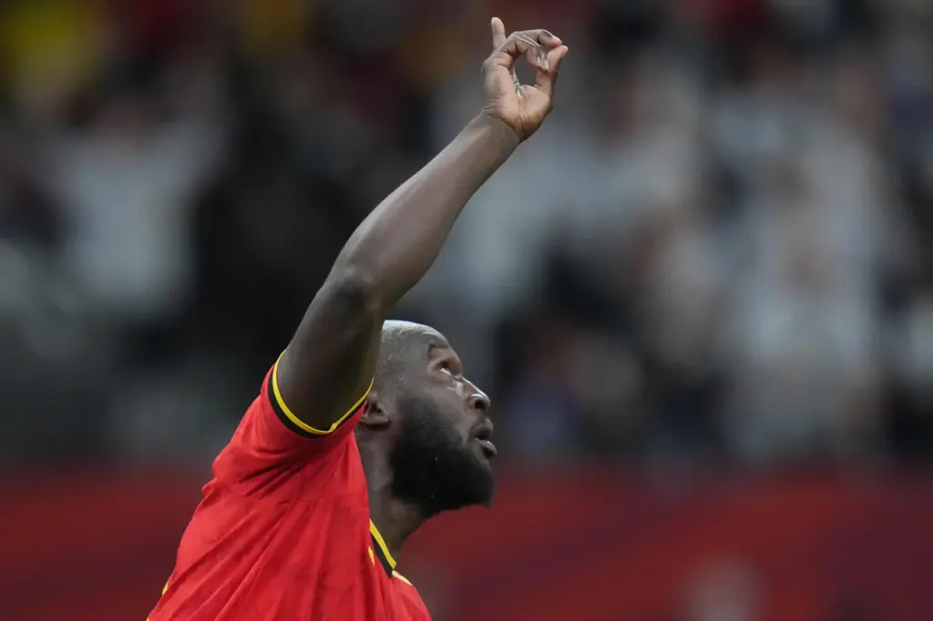 Romelu Lukaku (9) celebrates his goal against New Zealand.