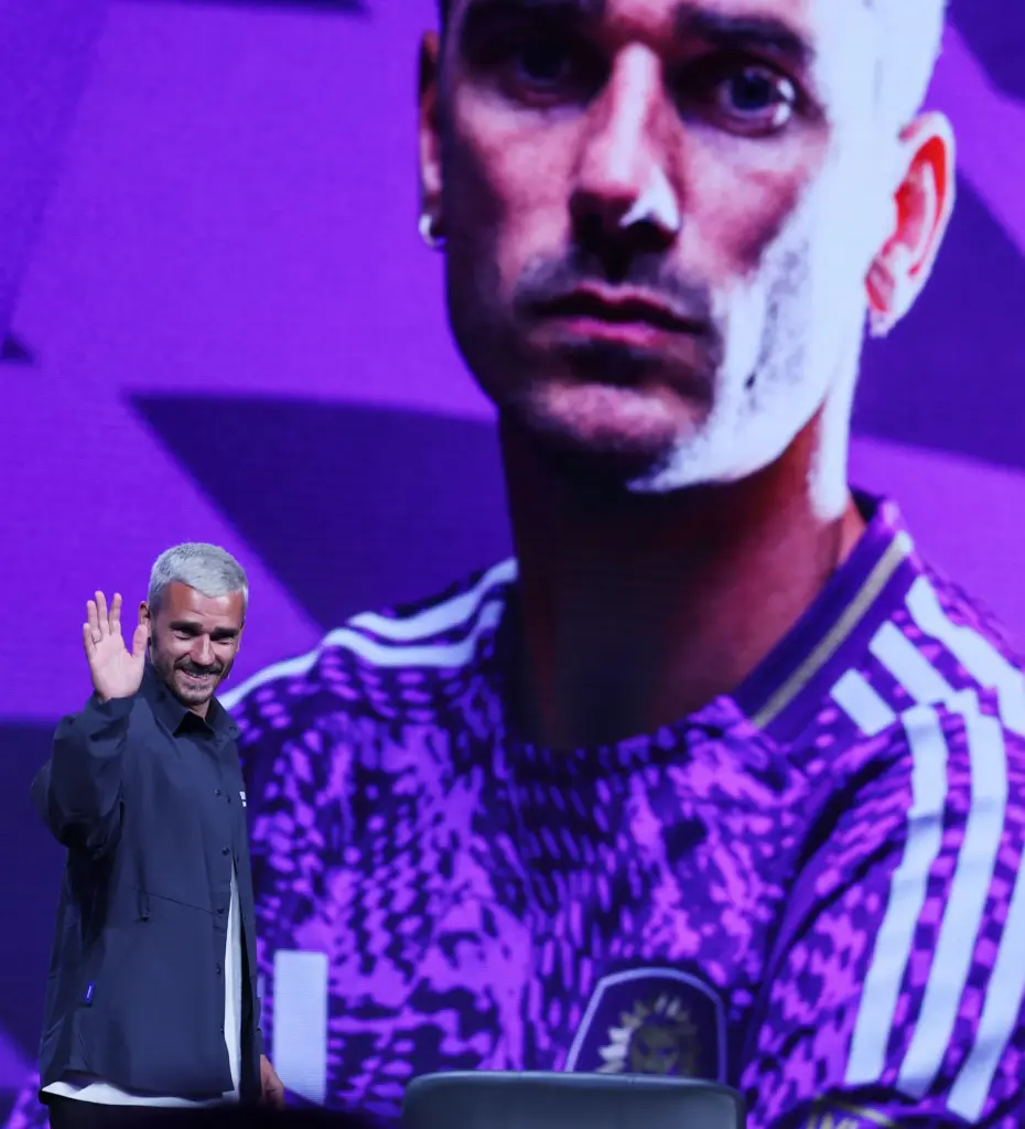Antoine Griezmann is introduced as the newest player on the...
