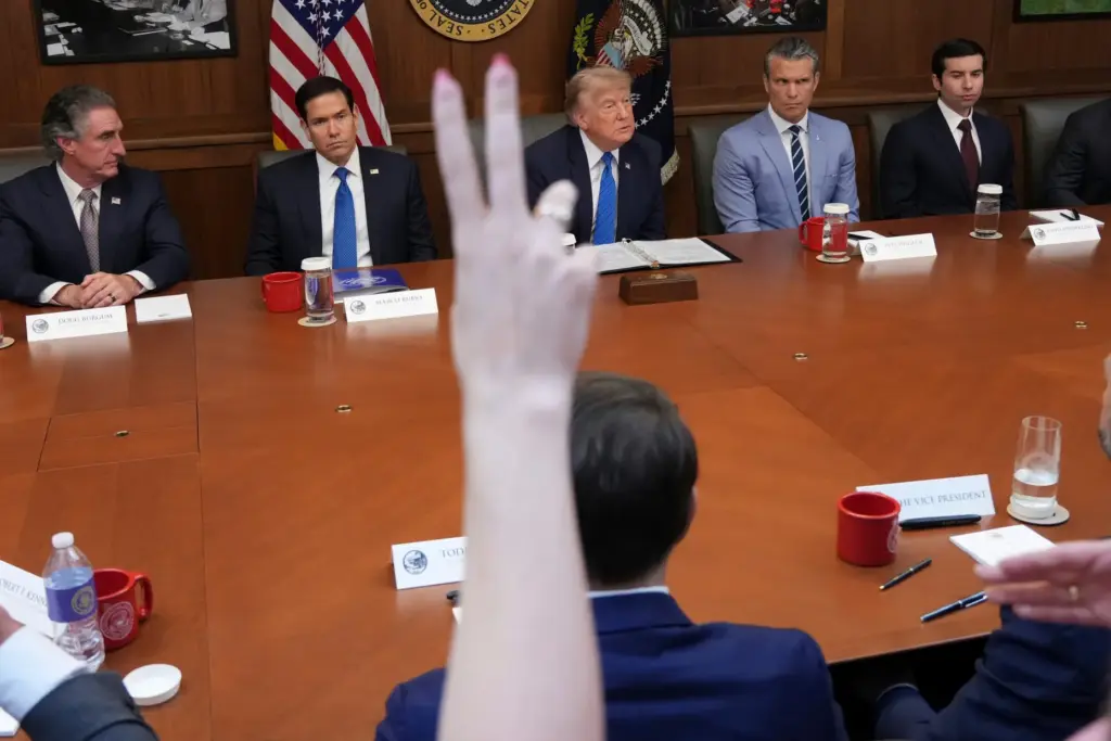 President Donald Trump, Doug Burgum, Marco Rubio, Pete Hegseth, Keith Sonderling and Scott Turner.