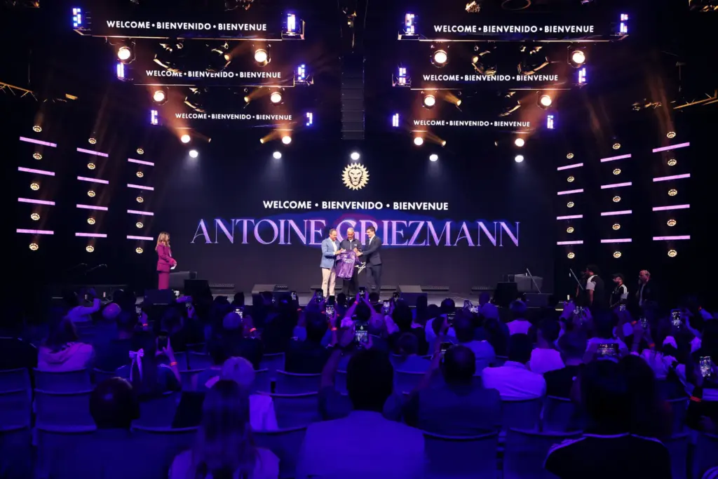 Antoine Griezmann is introduced as the newest player on the...