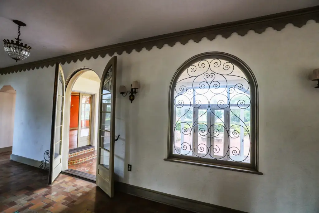 A view from the entry hall into the loggia, which...