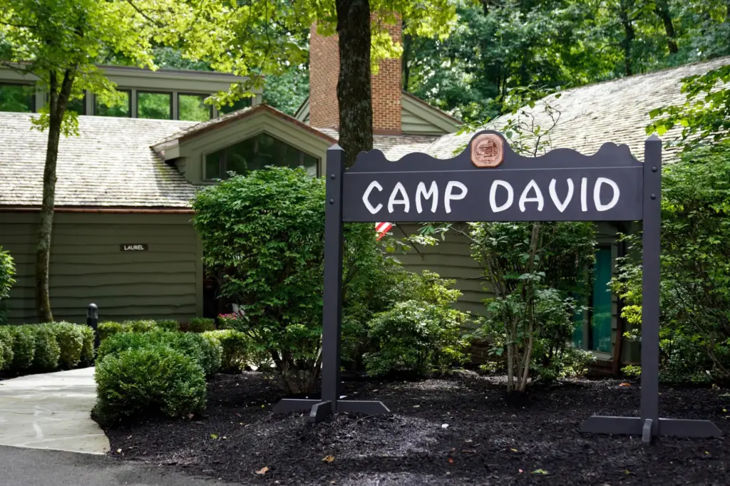 A sign for Camp David, the presidential retreat.