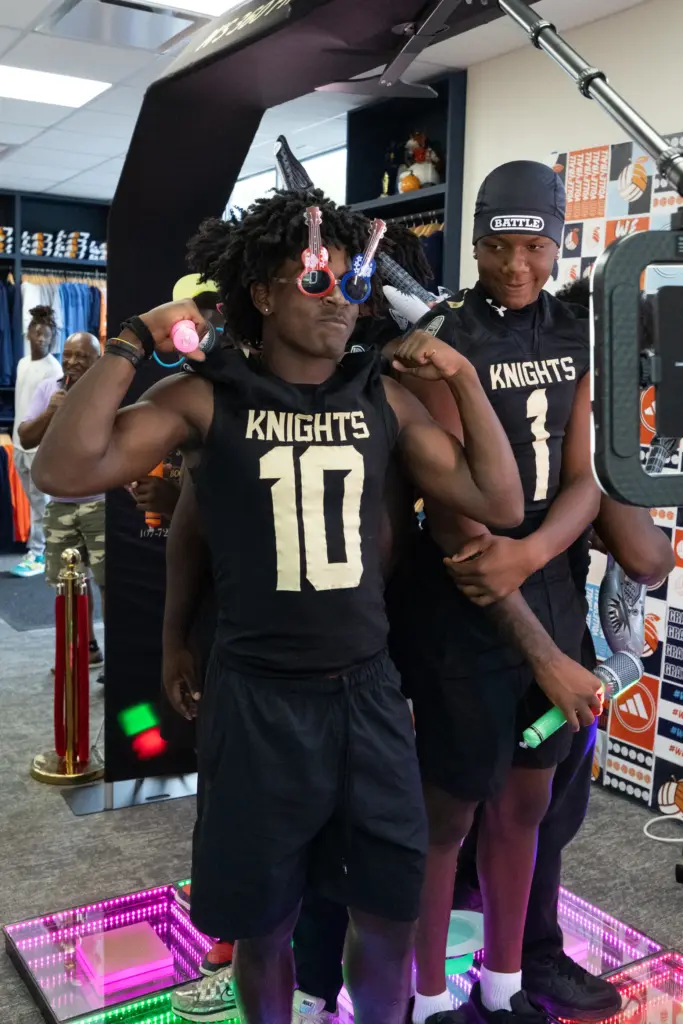Player from Ocoee High School poses for a 360 video...