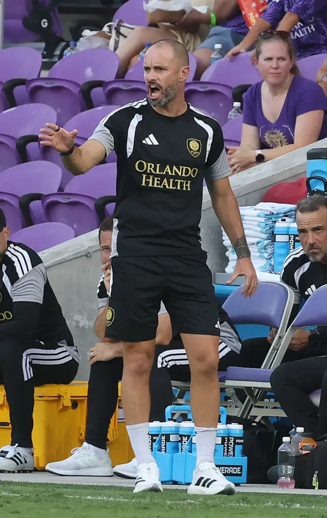 Orlando City head coach Martin Perelman yells during the Tampa...