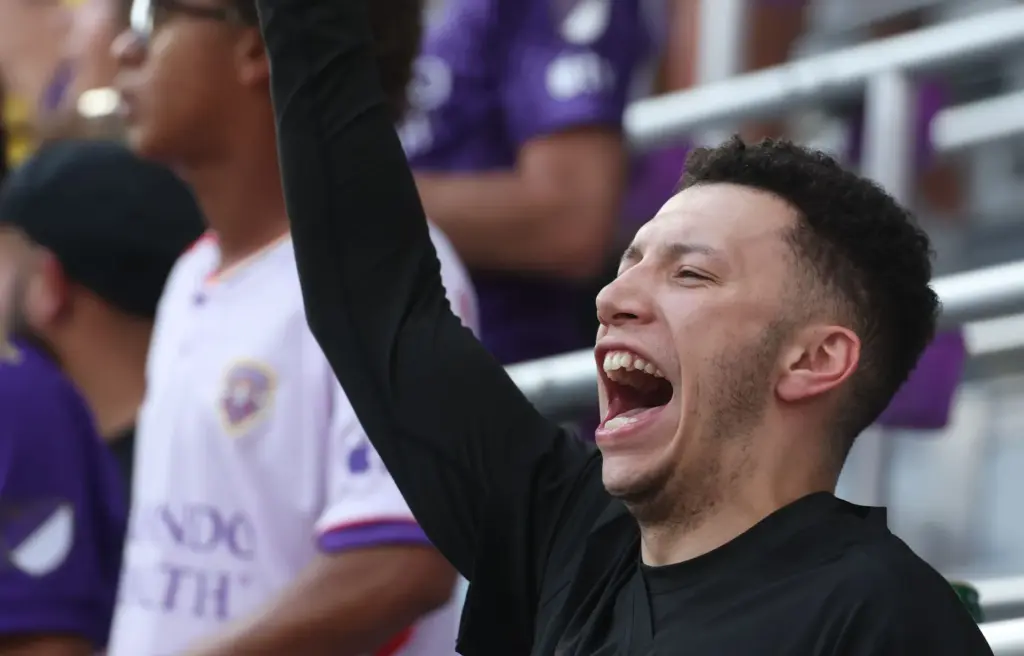 Orlando City fans cheer during the Tampa Bay Rowdies at...