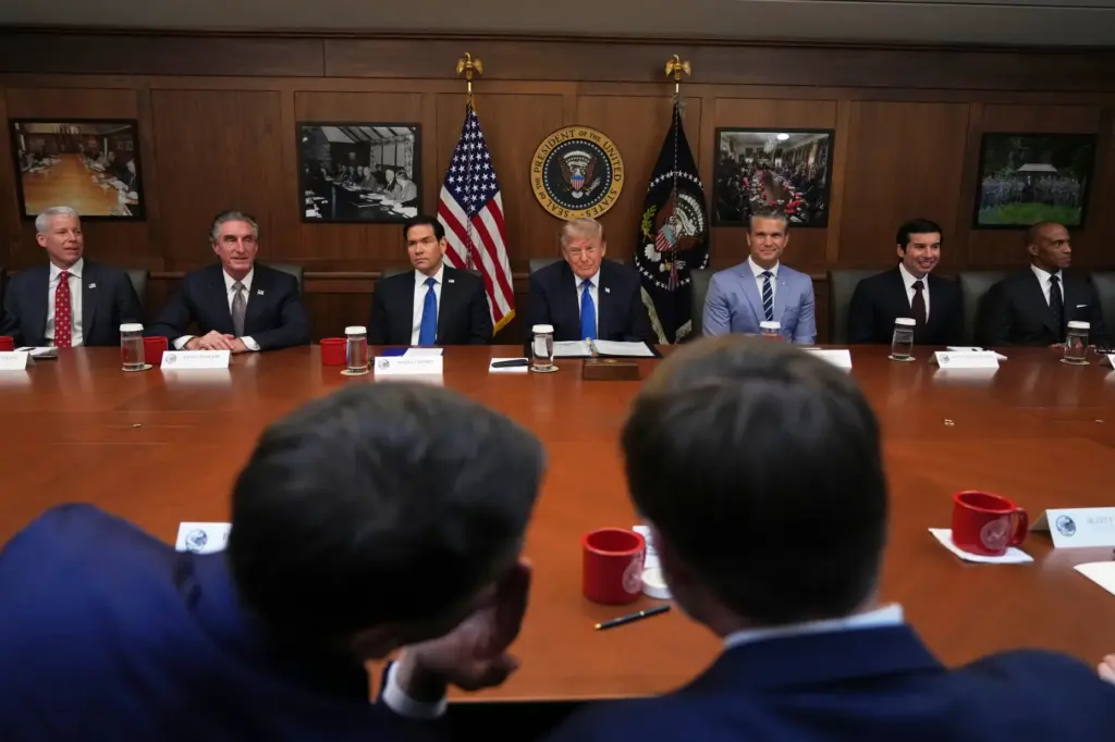 President Donald Trump, Chris Wright, Doug Burgum, Marco Rubio, Pete Hegseth, Keith Sonderling and Scott Turner.