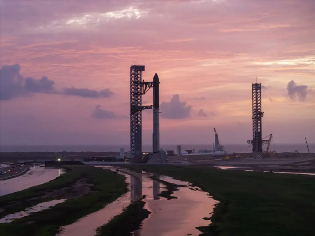 SpaceX's Starship and Super Heavy is stacked ahead of a...