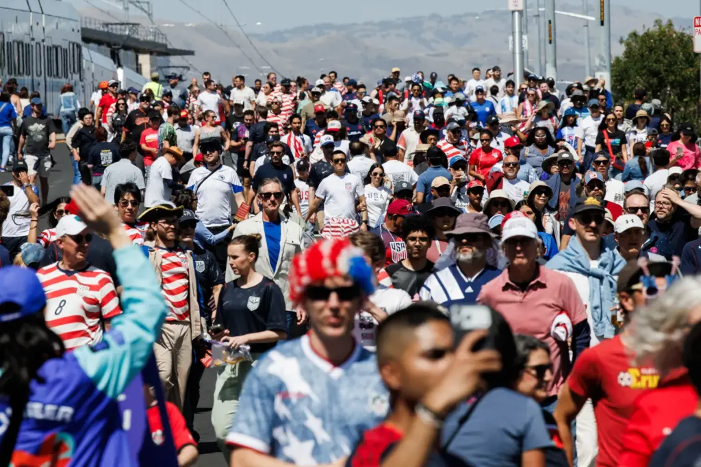Fans arrive at San Francisco Bay Area Stadium for a...