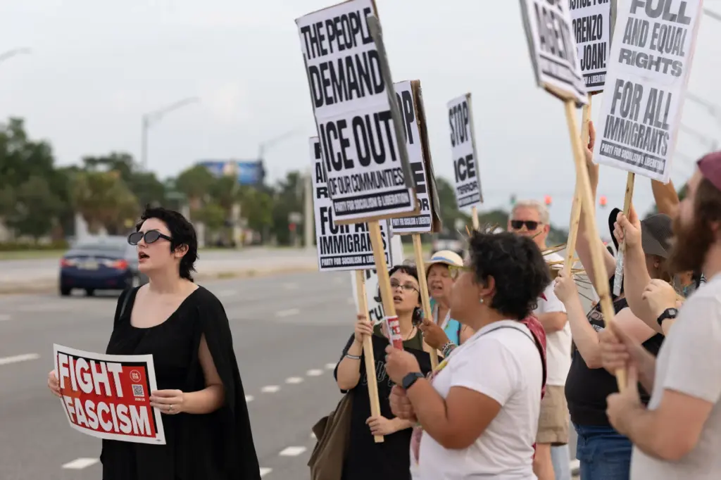 Protesters gather in Orlando for the Stop Ice Terror National...