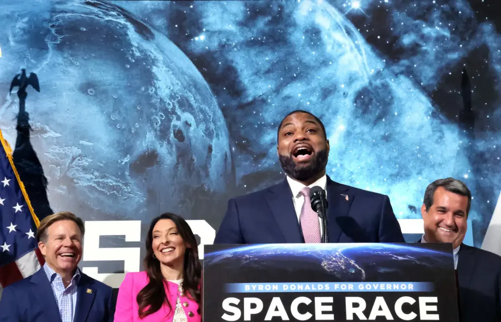 Florida Republican gubernatorial candidate U.S. Rep. Byron Donalds delivers remarks...