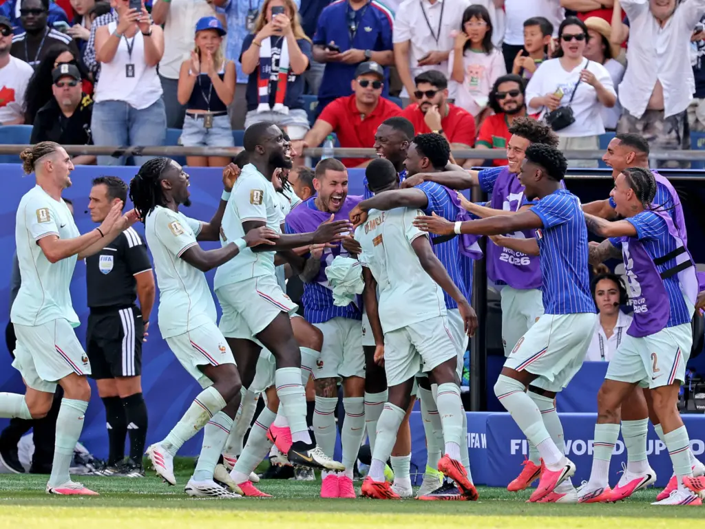 Foxboro, MA – July 9 – France celebrates forward Ousmane...