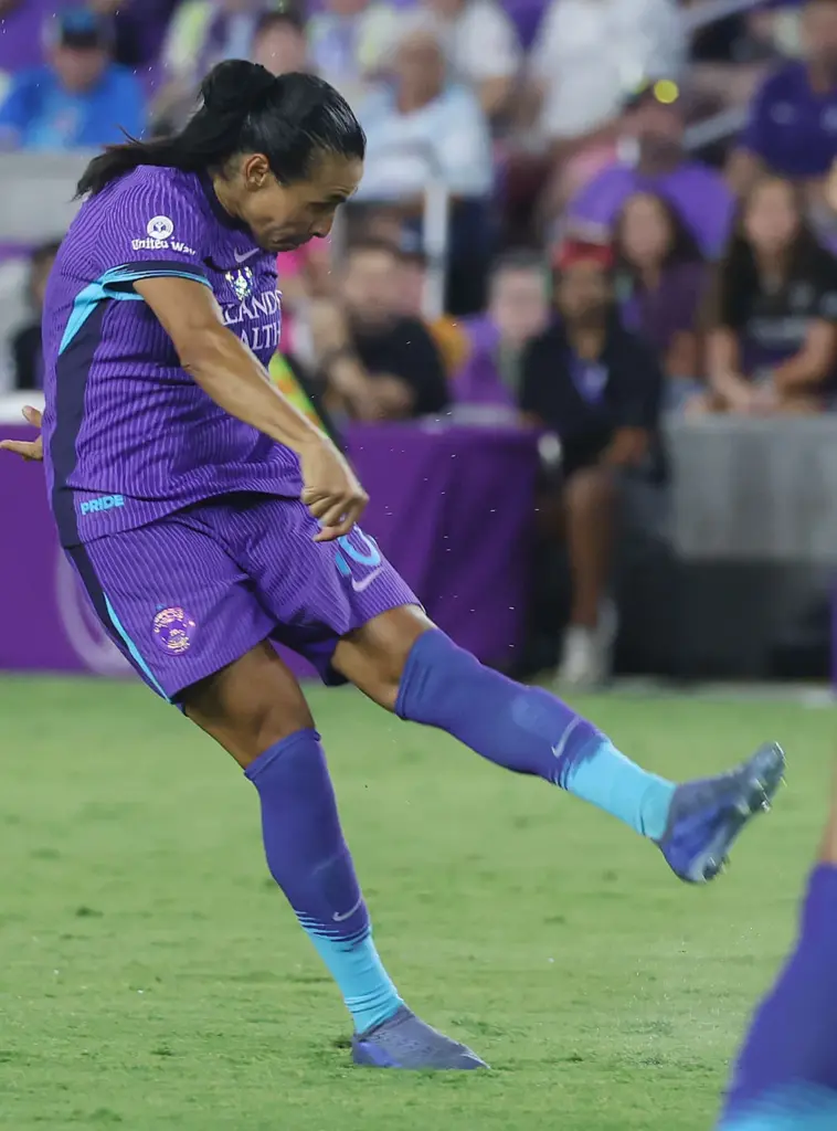 Orlando player Marta scores a goal during the Kansas City...