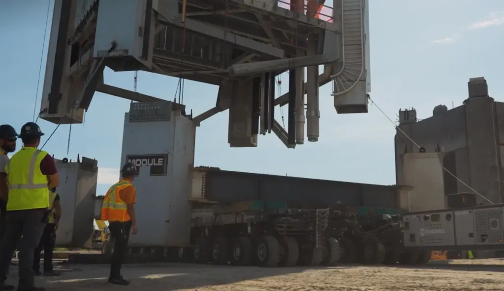 Construction continues on the first of two launch towers at...