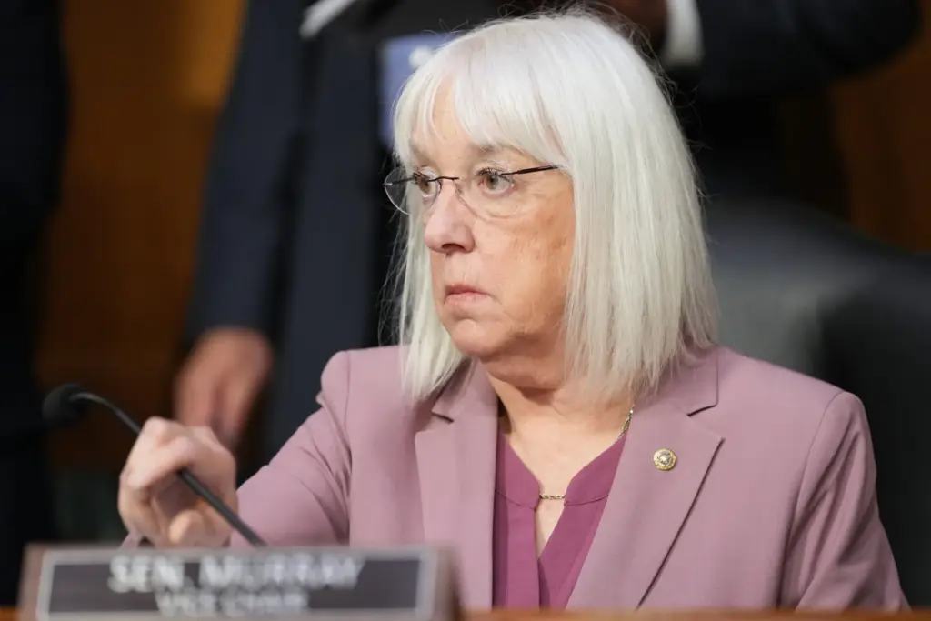 Sen. Patty Murray, D-Wash., arrives before Defense Secretary Pete Hegseth attends a hearing.