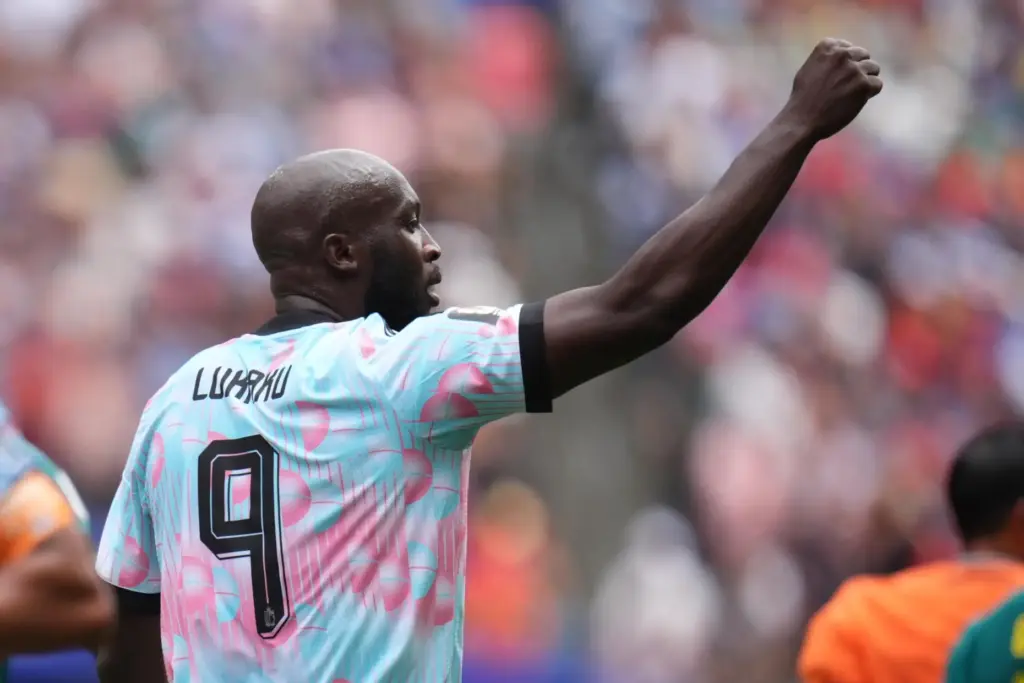 Romelu Lukaku (9) celebrates after scoring against Senegal.