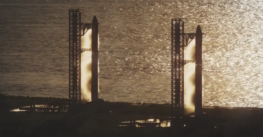 This rendering shows two SpaceX Starship launch pads planned for...