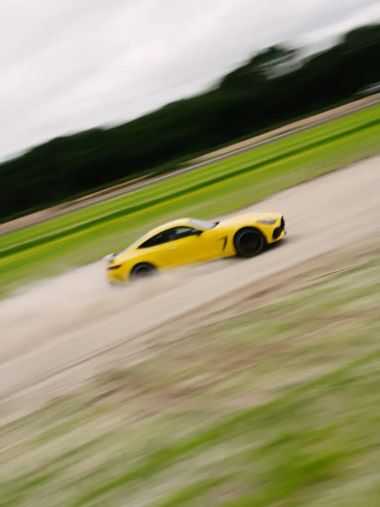 A car speeds down the track at the P1 Motor...