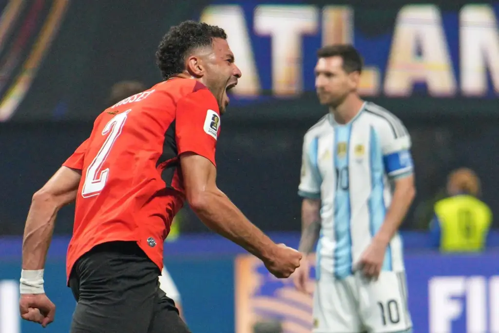 Egypt’s Yasser Ibrahim (2) celebrates after scoring the opening goal...
