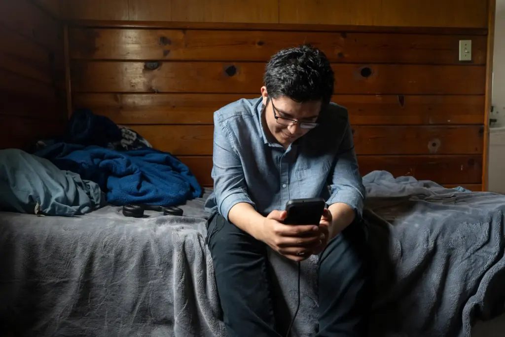 Damian ZermeÃ±o talks to his father over video chat.
