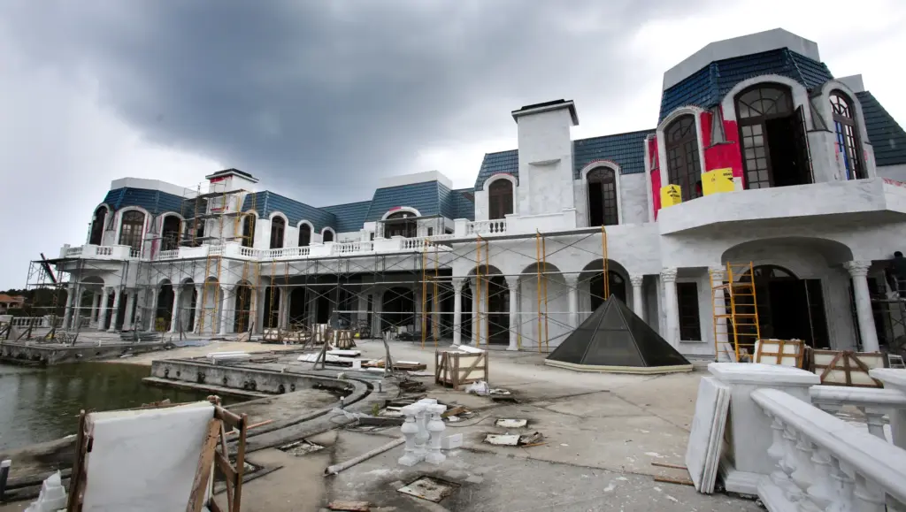 An exterior view of construction of the Versailles mansion being...