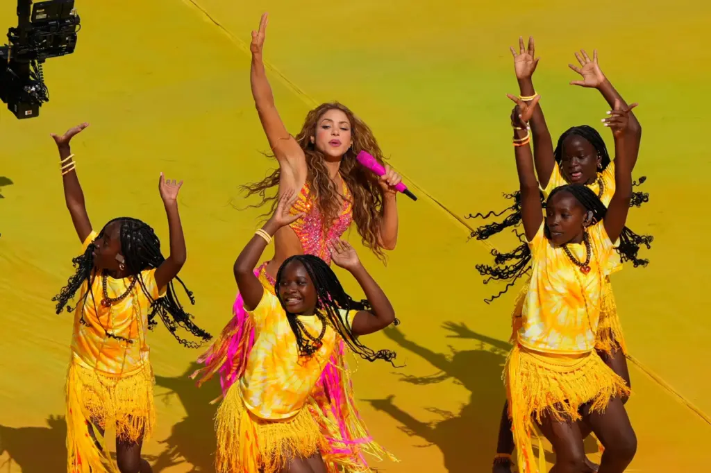 Shakira performs at halftime of the World Cup final soccer...