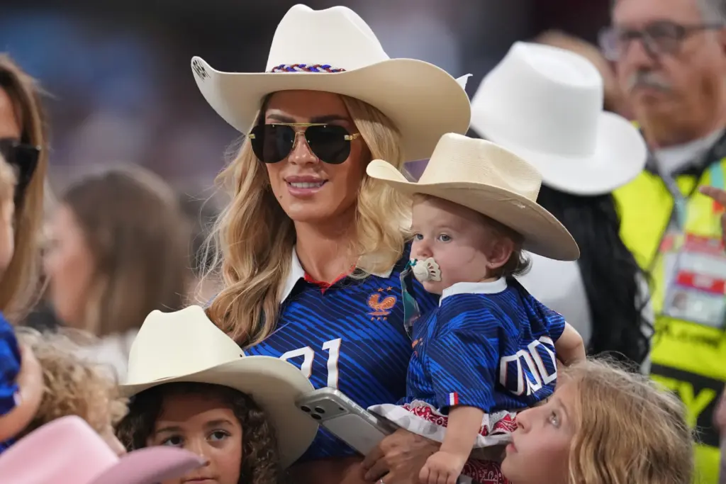 Victoria Triay, partner of France’s Lucas Hernandez in the stands...