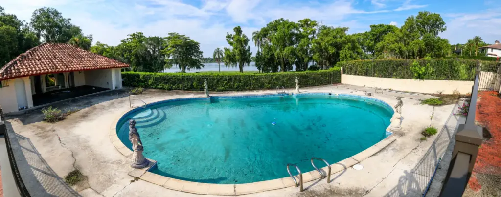 A view of the pool deck facing Lake Osceola at...