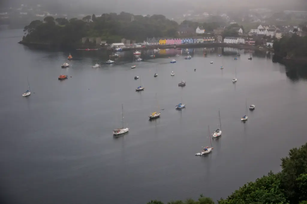 The fog rolls into Loch Portree on the Isle of...