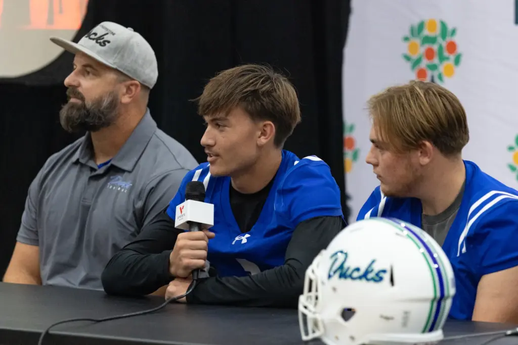 Player from Cornerstone Academy answers interview questions during varsity media...