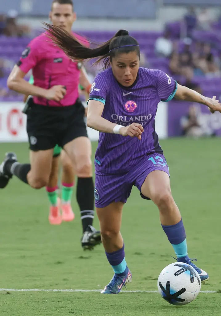 Orlando player Jacquie Ovalle chases the ball during the Boston...