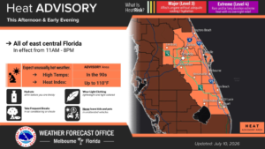 Heat advisory returns to Central Florida from 11a to 8p