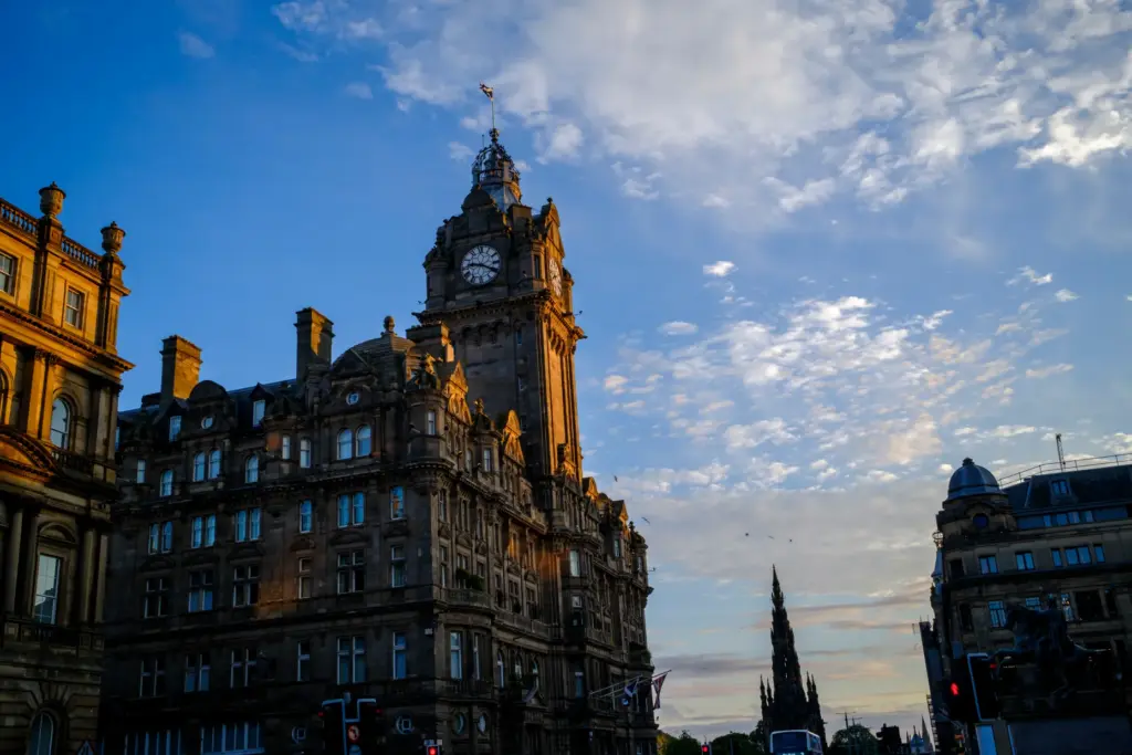 The Balmoral Hotel stands prominently on Princes Street in Edinburgh,...