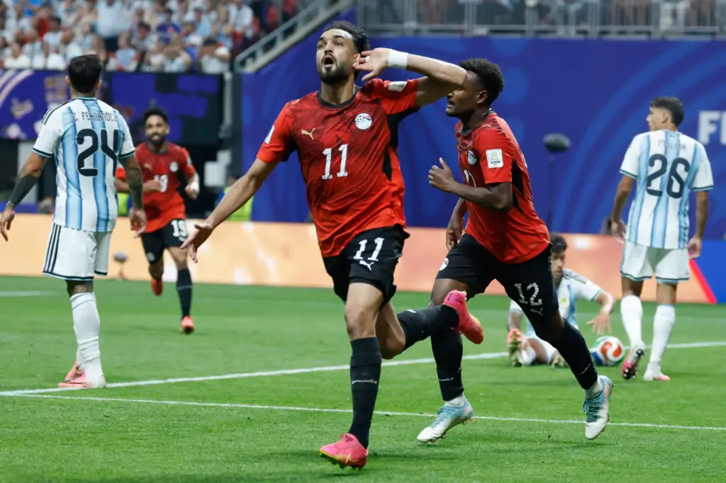 Egypt’s Mostafa Zico (11) celebrates scoring their first goal during...