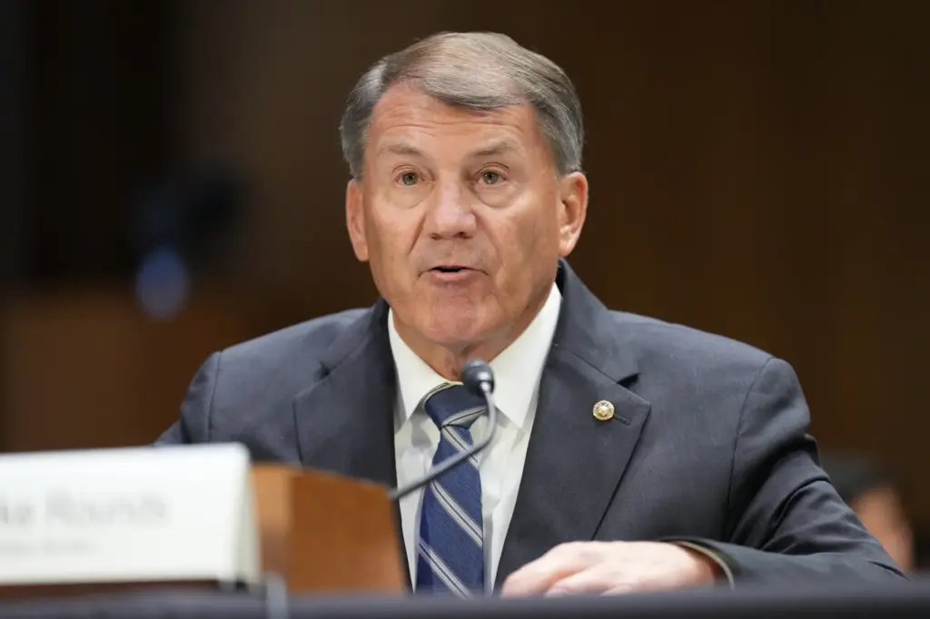 Sen. Mike Rounds, R-S.D., speaks before Defense Secretary Pete Hegseth attends a hearing.