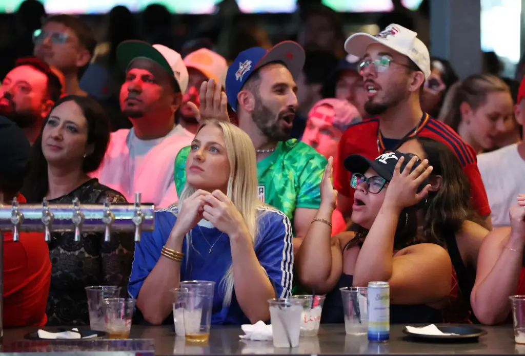 USA soccer fans react during a âOrlando Soccer Celebrationâ watch...
