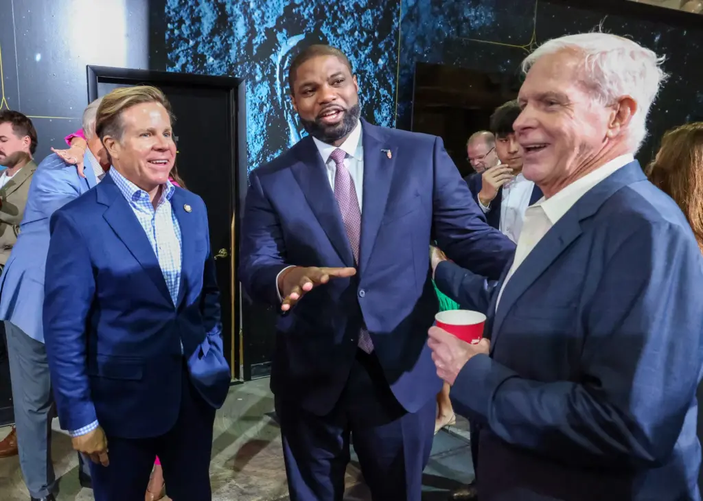 Florida Republican gubernatorial candidate U.S. Rep. Byron Donalds greets former...