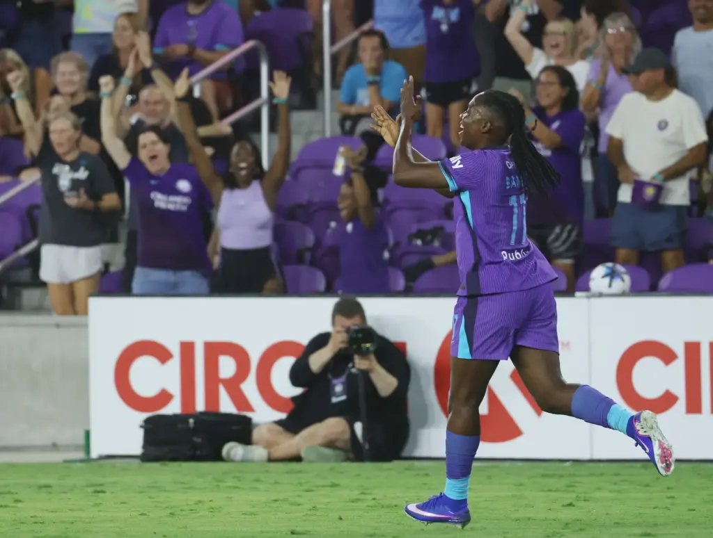 Orlando player Barbra Banda celebrates after scoring a goal during...
