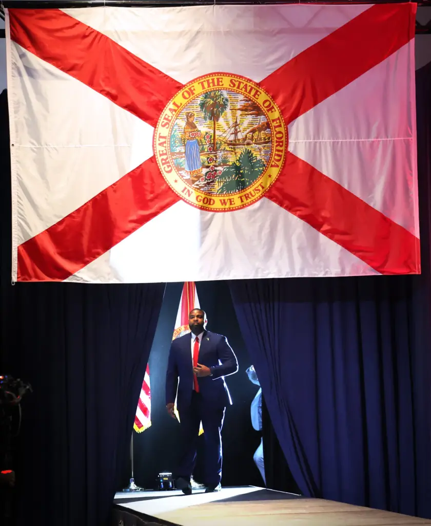 Florida Republican gubernatorial nominee Byron Donalds takes the stage to...